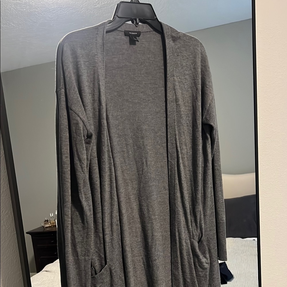 Gray Open Front Cardigan
